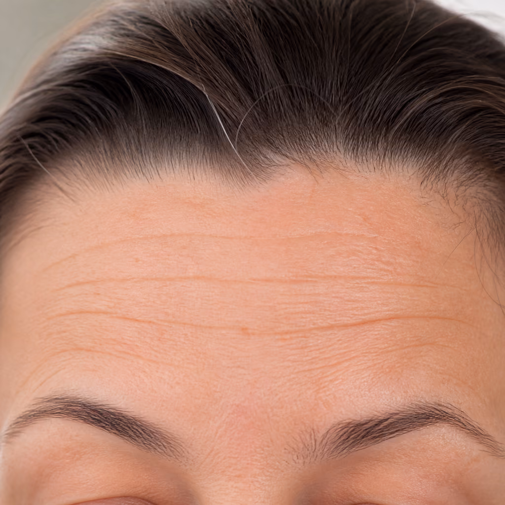Natural horizontal forehead lines visible while the face is at rest