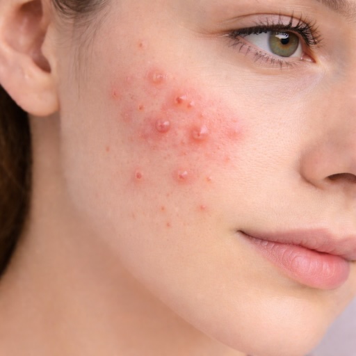 Inflamed acne on the cheek