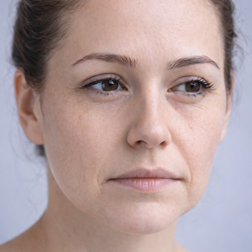 Mid-face volume loss with flattening of the cheeks